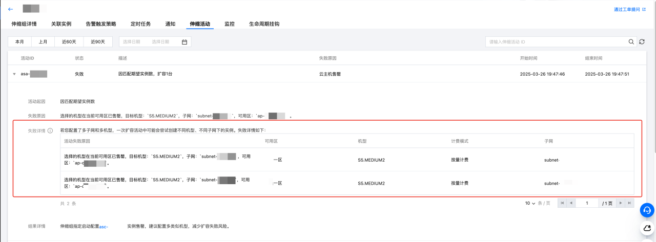 腾讯云弹性伸缩-故障处理-伸缩活动失败