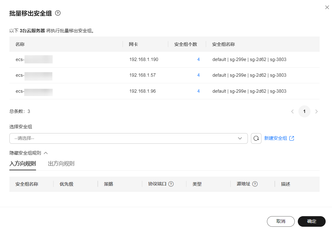 华为云弹性服务器-移出安全组
